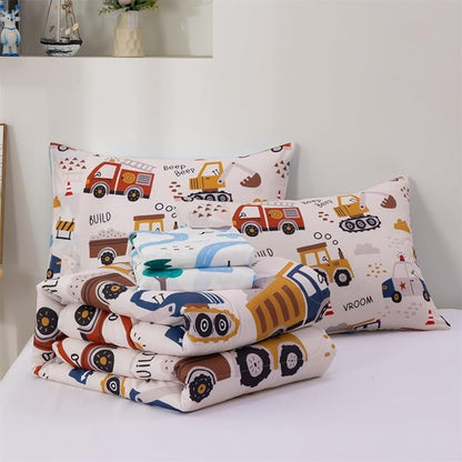 NTBED 5 Pieces Construction Full Comforter Set for Boys Kids Fire Truck Vehicles Excavator Lightweight Microfiber Bedding Sets