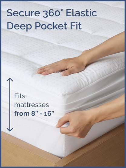 Mattress Pad Full Size – Quilted Fitted Mattress Protector – Cotton Pillow Top Cover w/ 8-16" Deep Pockets – Thick, Comfy & Plush – Cooling, Breathable & Noiseless – Machine Washable – 54 x 75 (White)