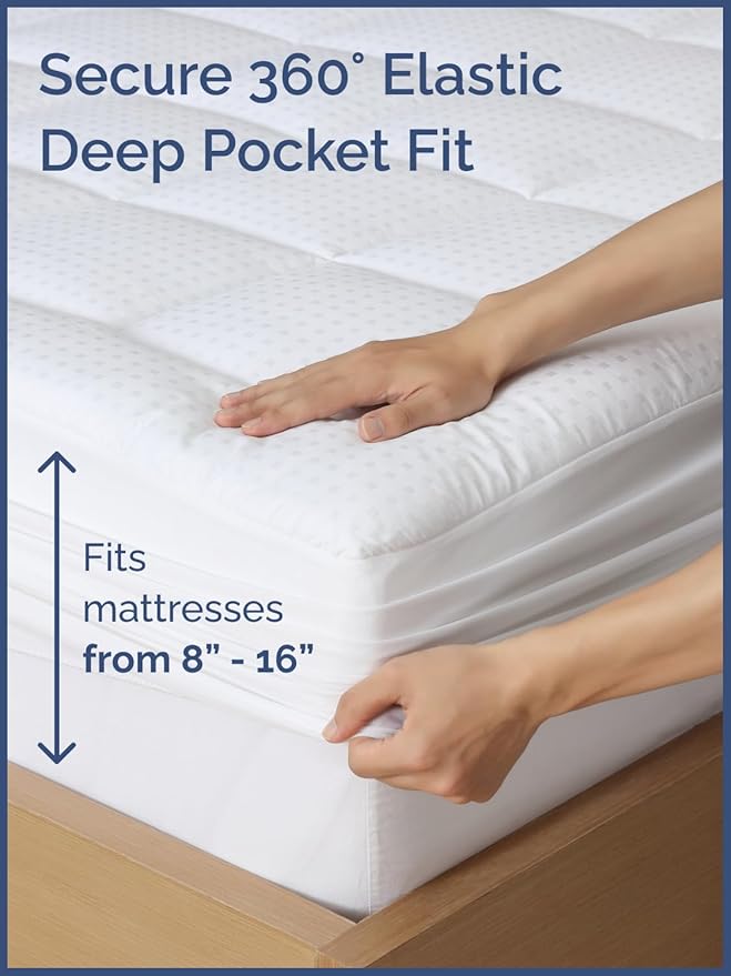 Mattress Pad King Size – Quilted Fitted Mattress Protector – Cotton Pillow Top Cover w/ 8-16" Deep Pockets – Thick, Comfy & Plush – Cooling, Breathable & Noiseless – Machine Washable – 78 x 80 (White)