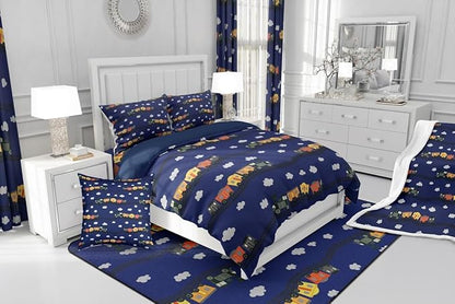 Erosebridal Cartoon Train Bedding Sets Navy Locomotive Train Comforter Set Queen,Smoking Steam Engine Down Comforter for Kids Toddler Cute Clouds Transportation Cars Duvet Insert 3 Pieces
