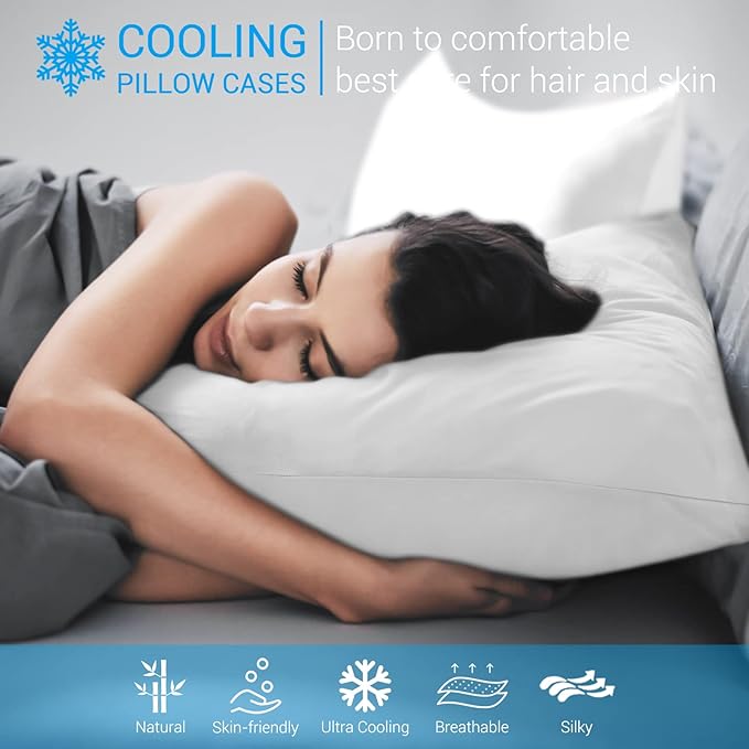 Avolare 2 Pack Pillow Cases Queen, Stretch Cooling Pillowcases for Hair Skin and Hot Sleepers, Arc-Chill Q-max>0.5 Soft Silky Pillow Covers with Zipper for Standard & Queen Size Pillows - White