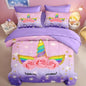 Queen Size Comforter Set with 2 Pillowcases & 2 Shams, Cute Cartoon Unicorn 7 Pcs Bedding for Kids and Teens, Rainbow Horse Flowers Bed in a Bag with Flat Fitted Sheet