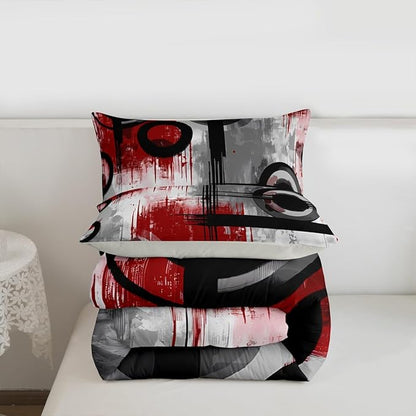Feelyou Kids Abstract Comforter Set Toddler Size Modern Art Bedding Set for Boys Girls Teens Bedroom Decor Geometric Comforter Women Men Geometric Red Black Duvet Set with 1 Pillow Case
