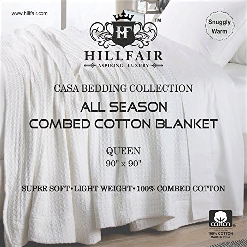 HILLFAIR 100% Soft Premium Combed Cotton Thermal Blanket– Queen Bed Blankets– Soft Cozy Warm Bed Throw Blanket– All Season Grey Queen Cotton Blankets