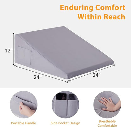 Wedge Pillow for Sleeping, 12" Bed Wedges Pillow for Headboard, Triangle Incline Wedge for Acid Reflux, Pillows Wedge for Back Pain Relief, Elevated Leg Pillow After Surgery, Snoring, Velvet