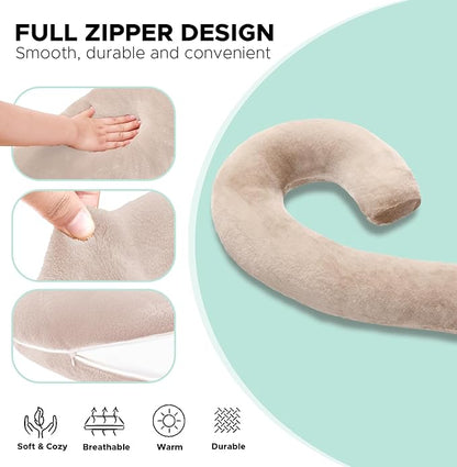 Body Pillow for Adults - Soft Long Bed Pillows Insert for Sleeping - Shredded Memory Foam and Removable Washable Cover - Swan Shaped Side Sleeper Pregnancy Pillow 49 Inch (Light Brown)