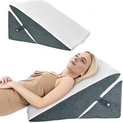 Bed Wedge Pillow for Sleeping, Adjustable Wedge Pillow Set for After Surgery, Elevated Triangle Pillow for Acid Reflux and Back Pain Relief, Post Surgery, Snoring, Back Suppor (White/Gray-01)