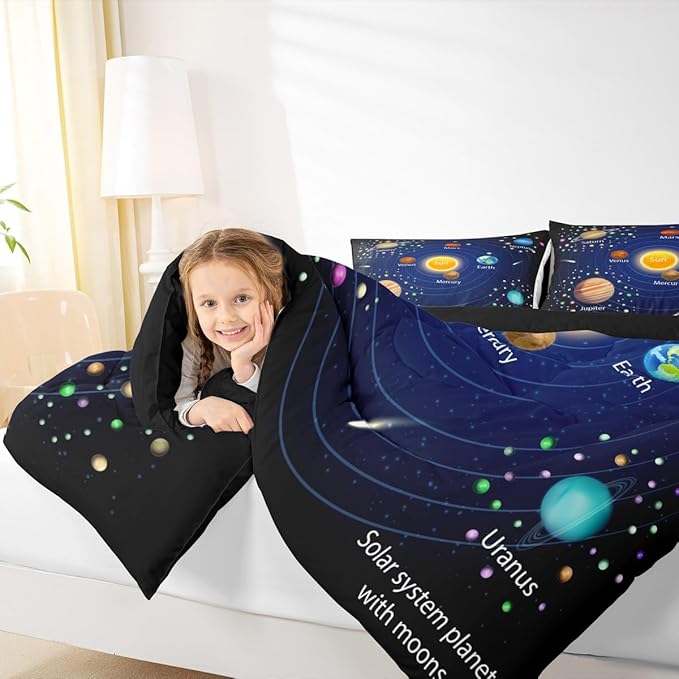 Feelyou Outer Space Comforter Set Boys Universe Planet Bedding Set for Kids Boys Girls Galaxy Comforter Planet Quilt Set 1 Comforter Set with 2 Pillowcases Full Size