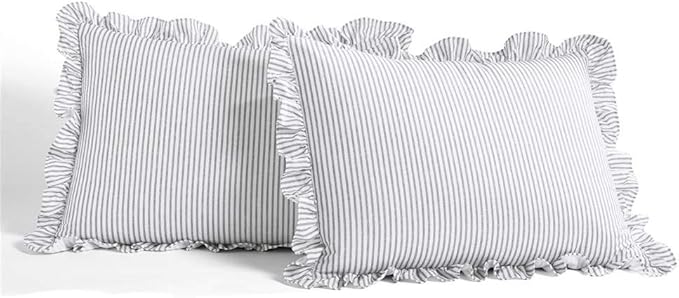 Lush Decor Ticking Stripe Bedspread King Size 3 Piece Set Gray - Ruffle Bedding Set King Bedspreads - Striped Bedding - Farmhouse & Coquette Decor