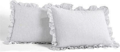 Lush Decor Ticking Stripe Bedspread King Size 3 Piece Set Gray - Ruffle Bedding Set King Bedspreads - Striped Bedding - Farmhouse & Coquette Decor