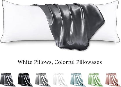 HUXMEYSON Body Pillow with Satin Pillowcase, Body Pillow for Adults, Removable Cover, Grey (20"x54")