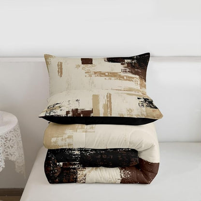 Feelyou Abstract Bedding Set Kids Modern Abstract Art Comforter Set Brown Grey Black Comforter for Boys Room Decor Lightweight Duvet Set King Size with 2 Pillow Case