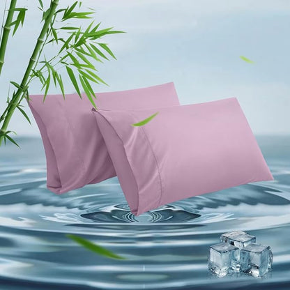 Standard Pillowcases, Cooling Viscose from Bamboo Pillow Covers with Envelope Closure, Soft Moisture-Wicking for Hot Sleepers, Hair and Skin-Friendly, Light Purple, 2 Pack