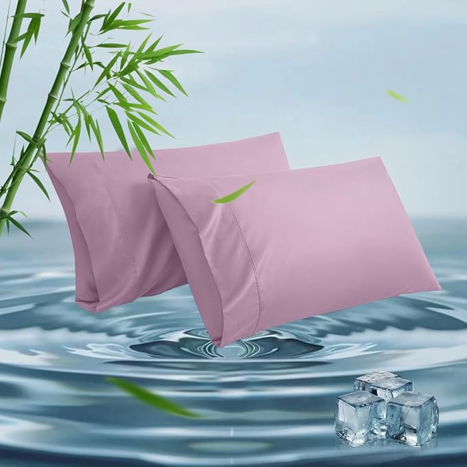 King Pillowcases, Cooling Viscose from Bamboo Pillow Covers with Envelope Closure, Soft Moisture-Wicking for Hot Sleepers, Hair and Skin-Friendly, Light Purple, 2 Pack