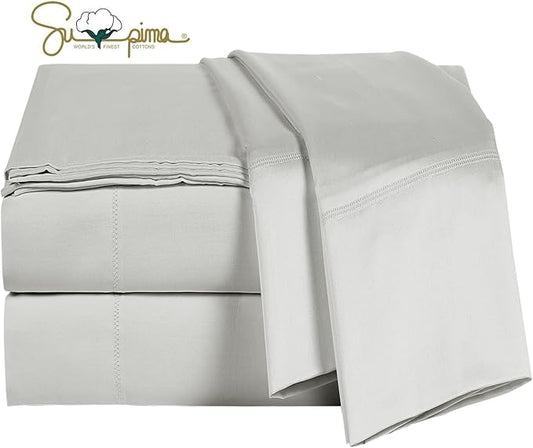 100 Supima Cotton Sheets 600 Thread Count,Bed Sheet Set Queen Sheets 4 Pieces,Soft & Silky Sateen Weave, Fits Mattress Up to 18'',Deep Pocket, Breathable & Fade Resistant(Silver Grey,Queen)