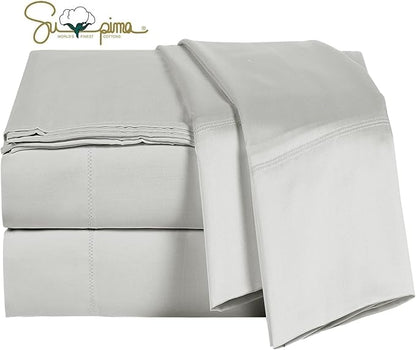 100% Supima Cotton Sheets 600 Thread Count,Bed Sheet Set King Size Sheets 4 Pieces, Soft & Silk Sateen Weave, Fits Mattress Up to 18'',Deep Pocket, Breathable & Fade Resistant(Silver Grey,King