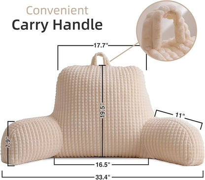 Holawakaka Adults Reading Pillow with Arms, Backrest Reading & Rest Pillows for Sitting Up in Bed, Bed Rest, Lounging, Working on Laptop,Arms Back Support Cushion for Men Women Teens, Ivory