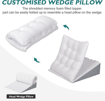 TANYOO Bed Wedge Pillow for Sleep Apnea 10 Inch Gerd Pillow Patent Dual Layer Triangle Pillow Adjustable Shredded Memory Foam Topper Soft Support Ideal for Acid Reflux, After Surgery, Snoring