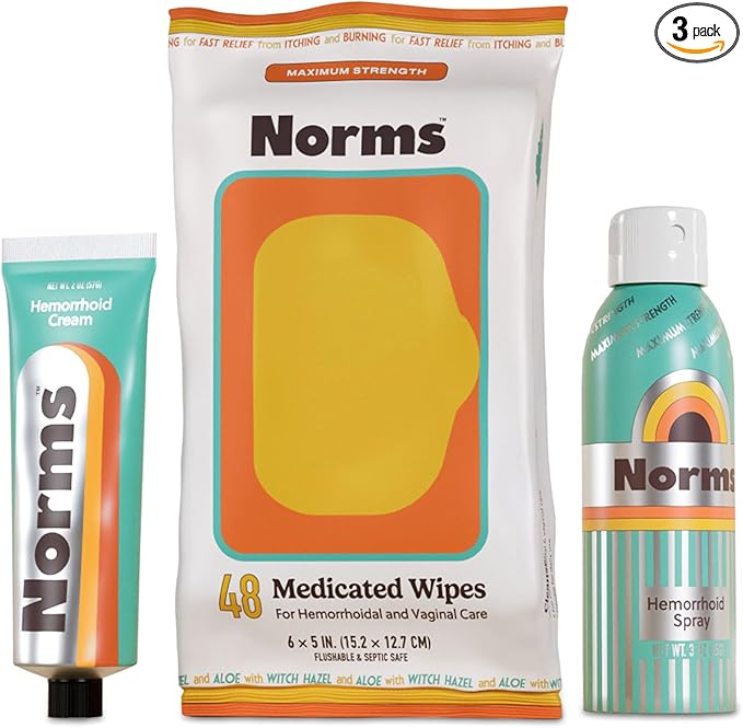 Norms The Full Hemorrhoid Treatment Bundle Medicated Wipes, Touch-Free Spray, and 5% Lidocaine Cream to Relieve Painful Itching, Burning & Swelling – Complete Hemorrhoid Care System