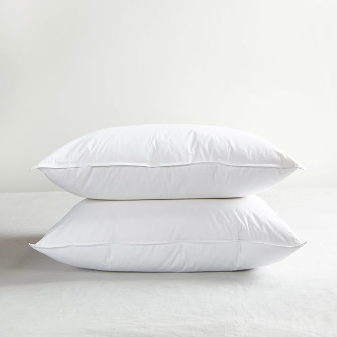 Bokser Home White Duck Feather & Down Bed Pillows – Queen Size (U.S. Standard), 2 Pack, Medium Support, Luxury Hotel-Style Sleeping Pillows