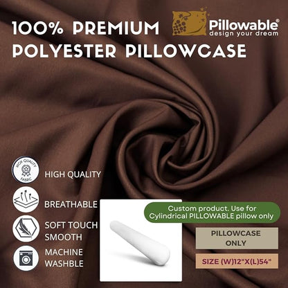 Case ONLY - Brown 54x12 inches Round Body Pillowcase - Cover Only - Zipper Pillowcase - 100% Brushed Microfiber - Bolster Pillow Cover - Fits Only Pillowable Round Body Pillow