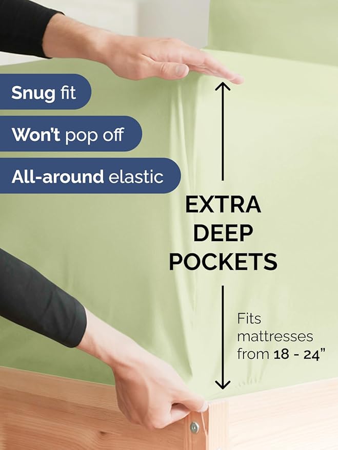 Extra Deep Cal King Sheet Set - 6 Piece Breathable and Cooling Sheets - Hotel Luxury Bed Sheets Set - Easy Fit - Soft, Wrinkle Free and Comfy Sheets Set - Light Sage Sheet Set with Extra Deep Pockets