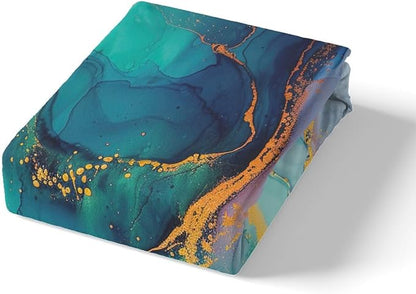 Green Marble Bedding Set Twin Size,Emerald Gem Style Marbling Duvet Cover for Kids Boys Bed Comforter Cover Set,Luxury Golden Ripple Bedding Quilt Cover Set Decorative 2 Pieces