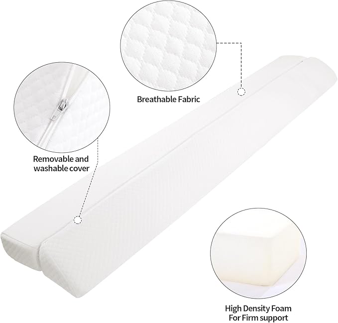 MABOZOO Pillow Wedge for Headboard Gap,White Bed Wedge Gap Filler Full Size,Foldable Bed Wedge Pillow for Headboard,Foam Mattress Gap Filler,54"x6"x6"