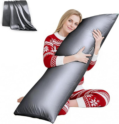 HUXMEYSON Body Pillow with Satin Pillowcase, Body Pillow for Adults, Removable Cover, Grey (20"x54")