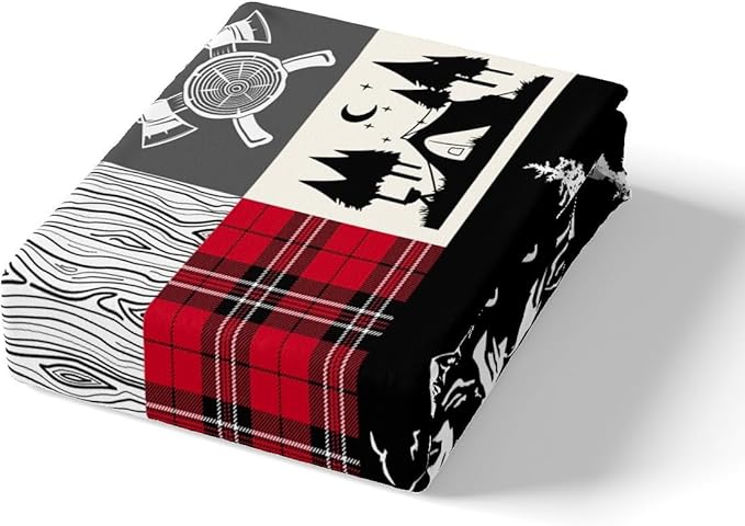 Camping Adventure Duvet Cover Set Full Size,RV Camper Accessories for Travel Trailers Comforter Cover with 2 Pillowcases,Rustic Red Plaid Boho Aztec Exotic Breathable Bedspread for Boys Teens