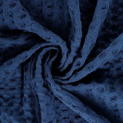 HILLFAIR 100% Cotton Blanket- 120" x 120" XXL Oversized King Bed Blankets - Family Size 10 ft x 10 ft Big - Soft Breathable Waffle Blankets for Bed - Extra Large King Cotton Blanket - Blue