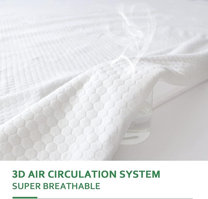 Waterproof King Size Mattress Protector, Viscose 3D Cooling Breathable Air Fabric Soft Mattress Pad Cover, Fitted 8-18 inch Deep Pocket, Washable Noiseless (White, King)