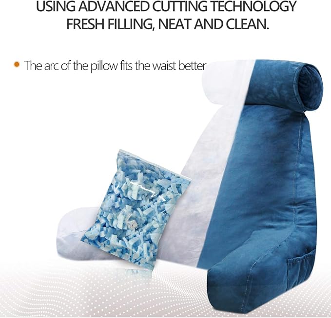 Reading Pillow for Sitting in Bed Adult with Detachable Neck Roll & Big Backrest Pillow for Bed Sitting up with Arms Side Pocket Shredded Foam Back Pillows Chair Pillow with Washable Cover