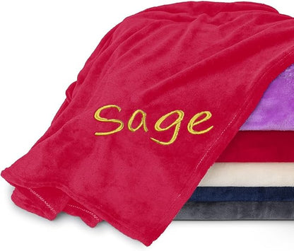 Personalized Blankets for Adults - Custom Blanket with Embroidered Name or Monogram - Soft Fleece Throw Cover for Bed & Couch - Red (60"x80")