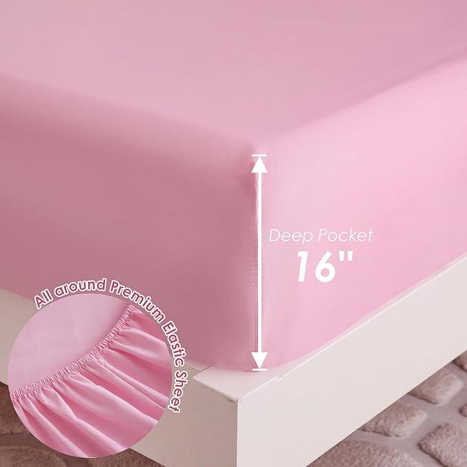 Twin Comforter Set for Kids, Boys, Girls, 4 Pieces Bed-in-a-Bag Bedding Set, All Season Ultra Soft Sheets Set with Comforter, Pink Bow
