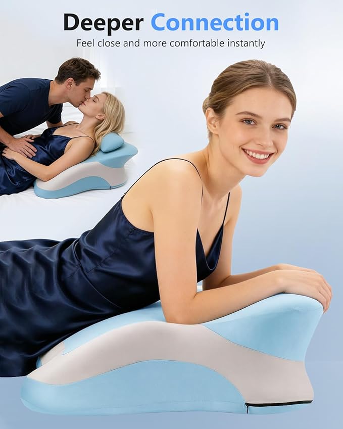 Memory Foam Ergonomic Wedge Pillow, Squat Pillow, Prone Pillow for Sleeping, Reading Pillow for Bed, Ideal for Massage, with Removable Cover, Back Support, Multi-Functional Memory Foam (Blue)