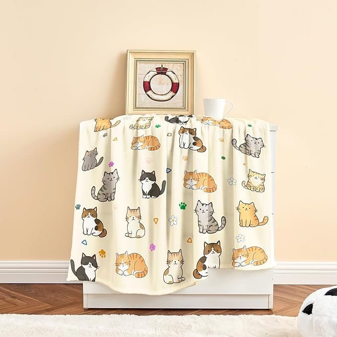 Cat Kids Throw Blanket for Girls Boys Teens Soft Fuzzy Flannel Animal Bed Blanket for Women Adults Plush Cute Christmas Birthday Gifts,50”x60”