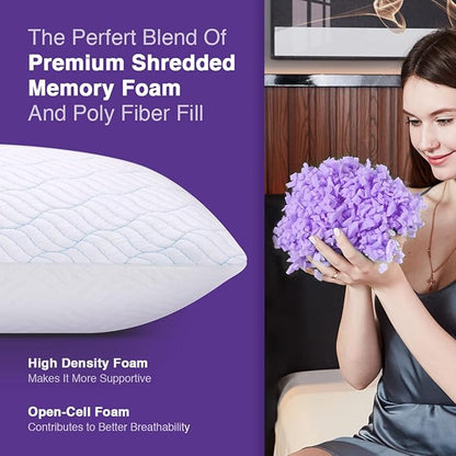 Cooling King Size Pillows, Pillow King Size Set of 2 Shredded Memory Foam, Cool Cold for Sleeping with Zipper, Adjustable Firmness to Hot, Side, Back and Stomach Sleepers, 2 Pack, 20x36