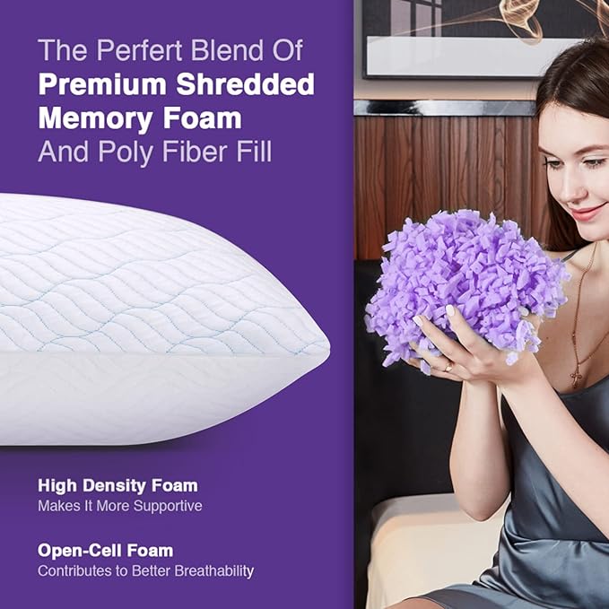 Cooling King Size Pillows Set of 4, Shredded Memory Foam Pillows with Zipper, Adjustable Firmness for Sleeping Cool Cold Pillow for Hot, Side Sleepers,20x36,4 Pack