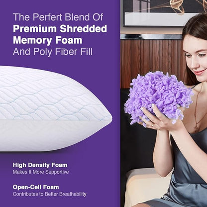 Cooling King Size Pillows Set of 4, Shredded Memory Foam Pillows with Zipper, Adjustable Firmness for Sleeping Cool Cold Pillow for Hot, Side Sleepers,20x36,4 Pack