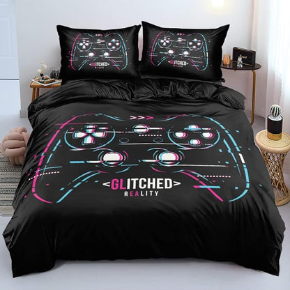 3D Print Gamepad Duvet Cover Set Gaming Comforter Covers and Pillowcases Full Size Black Color Bed Set Gamer Beddings Boy Kid Bedroom Decorations