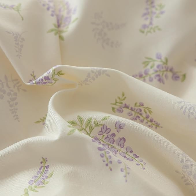 AOJIM Vintage Style Floral Print Duvet Cover Set for Room Decor, Cotton Kids Adults Bedding Comforter Cover with Purple Floral Pattern,1 Twin Quilt Cover 68x86'' and 2 Pillowcases 20x26'' with Bowknot
