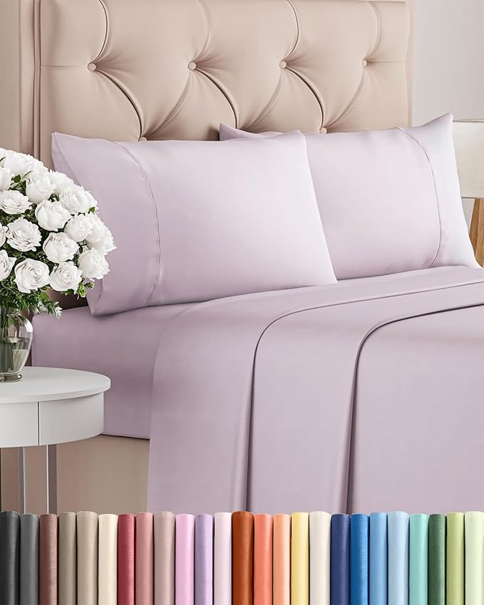Twin XL 4 Piece Sheet Set - Comfy Breathable & Cooling - Soft Hotel Luxury Bedding Set with 8-16 Inch Deep Pockets - 1 Flat & 1 Fitted Sheet & 2 Pillowcases - Wrinkle Free & Easy Care - Light Lavender