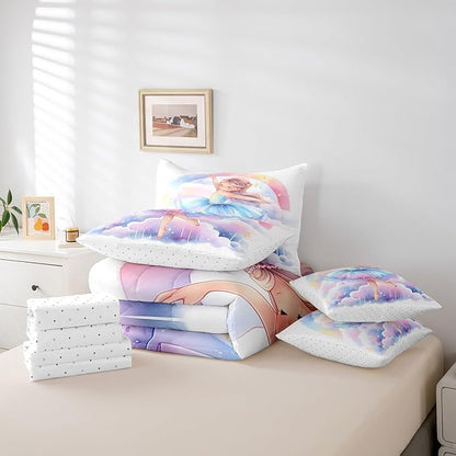 Feelyou Ballet Girls 7Piece Bedding Set King Size Cute Ballet Girls Comforter Set with Sheets for Kids Teens Toddler Dancing Girl Bed in a Bag Rainbow Bed Set