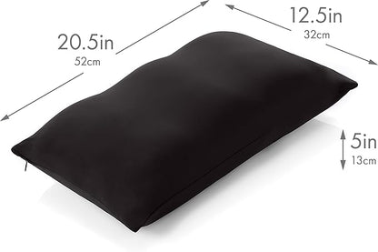 PILLOWY Cover Only for Premium Microbead Bed Pillow, Small Extra Smooth - Ultra Comfortable Sleep with Silk Like Anti Aging Cover 85% Spandex/ 15% Nylon Breathable, Cooling Matte Black
