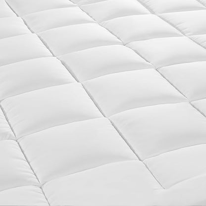 Serta Memory Flex Soft Twin Mattress Topper, 2" Pillow Top Mattress Pad, Cushioning Stain Resistant Mattress Protector with 15" Pocket for Secure Fit, Machine Washable, White