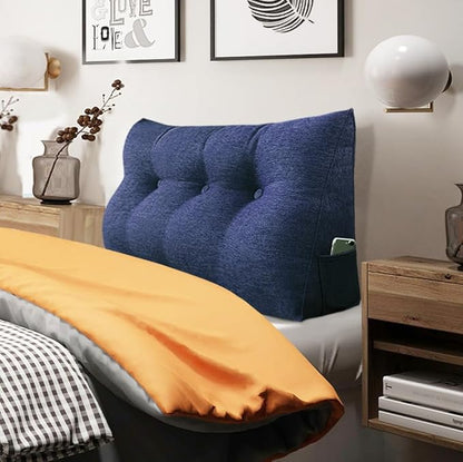 Headboard Pillow Wedge Twin Size Large Bolster Pillow for Bed Triangle Reading Pillow Back Support Pillow for Sitting Up in Bed XXL Couch Daybed Rest Backrest Cushion Linen Blue