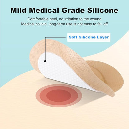 Sacral Foam Dressing, Sacrum Silicone Foam Dressing with Border, 7x7 Large Bandage for Bed Sores On Buttocks, Super Absorbent Pressure Sore Prevention Pads, Waterproof & Breathable Wound Dressing (10)