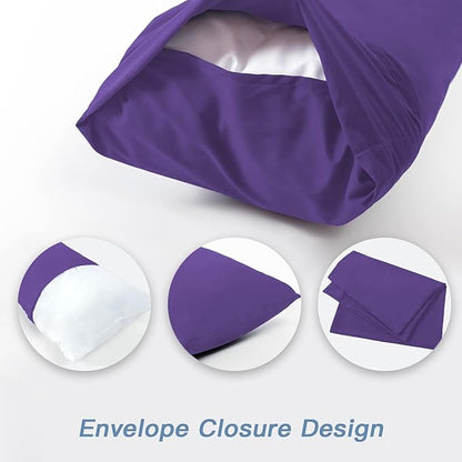 DOWNCOOL Luxury Full Body Pillow Insert with Fiber Cover - Ultra Soft Body Pillow for Sleeping - Breathable Long Bed Pillow Insert, 20"x54"(Purple, with Cover)