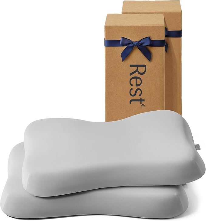 REST® Evercool® Cooling Pillow, Set of 2, Instant Cool-to-Touch Shell Fabric & Breathable Silicone Sponge Core for All-Night Temperature Regulation & Ergonomic Support, High, Light Gray